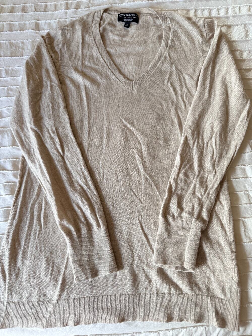 Banana Republic Womens XL Merino Wool Cashmere Sweater Beige V Neck Filpucci